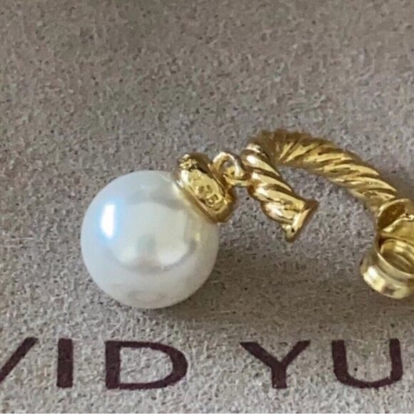 David Yurman Twisted Gold and Pearl Earrings - Picture 2 of 5